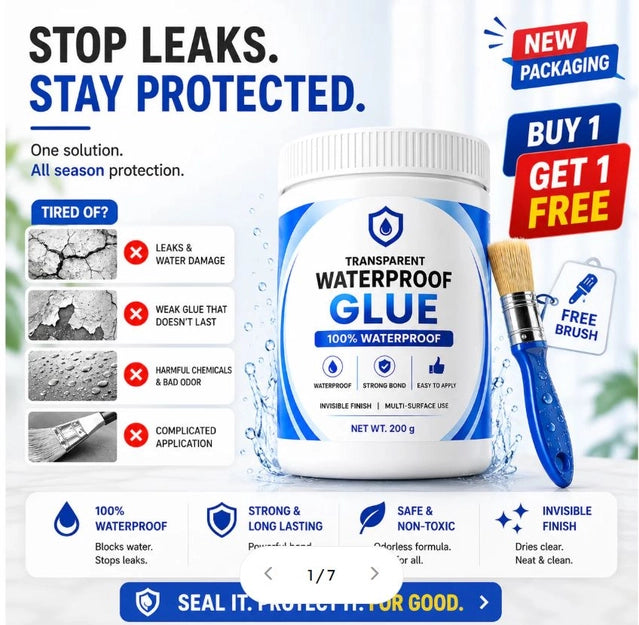 Transparent Waterproof Glue – Pack of 2 with Free Brush | Strong Multi-Purpose Adhesive